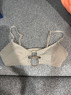 Garage Beige Ribbed Bikini Top with Gold Rings